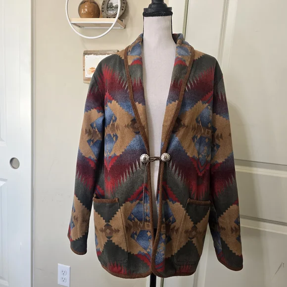 Jones New York Vintage Aztec Barn Coat Rodeo Western Cowgirl Blazer Size SP - Picture 11 of 11